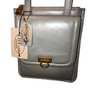 Cee Klein Deadstock NEW NWT vintage pearlized blue leather cross body me…